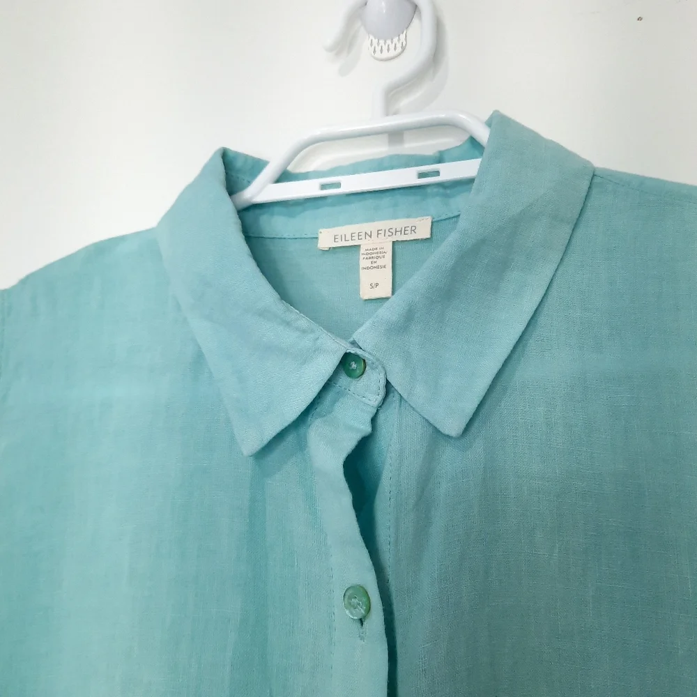 Eileen Fisher Hankerchief Linen Sleeveless Button Down Shirt Blouse Womens Small - Picture 4 of 11